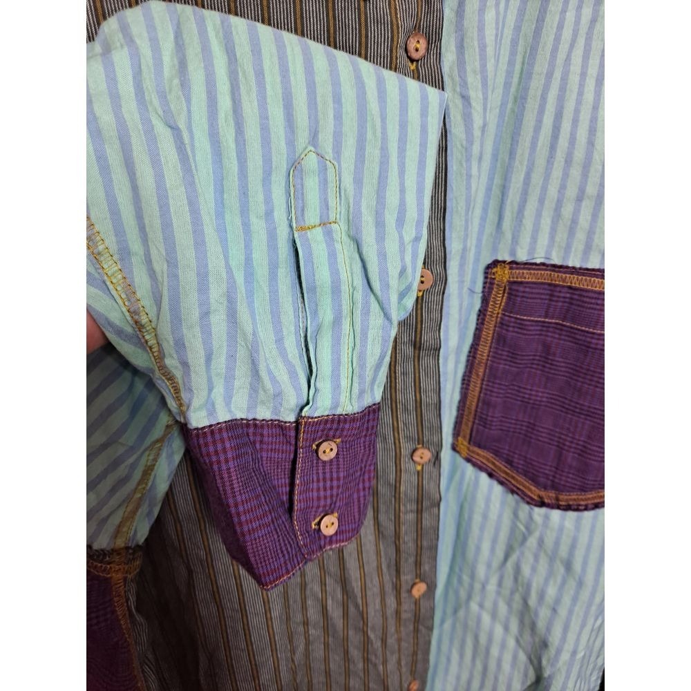 Intimately Free People Patchwork Button Down Shirt Striped‎ Plaid M - Picture 4 of 10